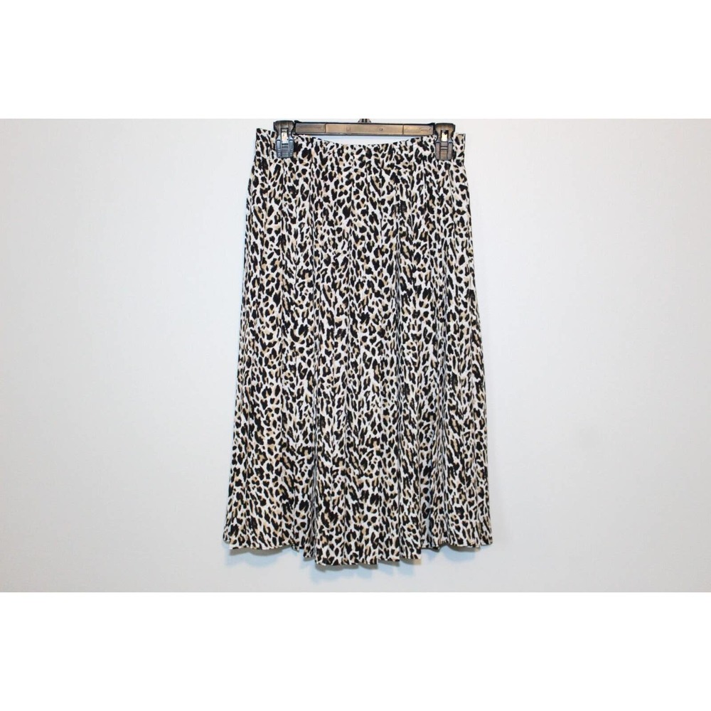 J. Crew Pleated Midi Skirt Leopard Print Tan Black AF925 Women's Size 4 H14544 - Picture 2 of 8